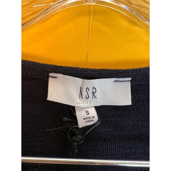 NSR Puff Sleeve Midi Dress Navy Blue Womens S Short Sleeve Cotton Blend NWT - Picture 4 of 7